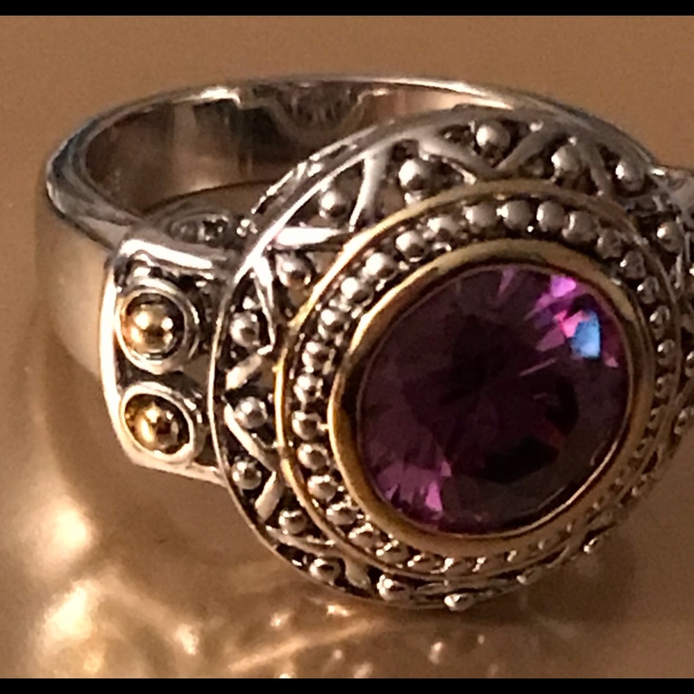 18KGE Gold Plated Purple Round Gem Ring 8